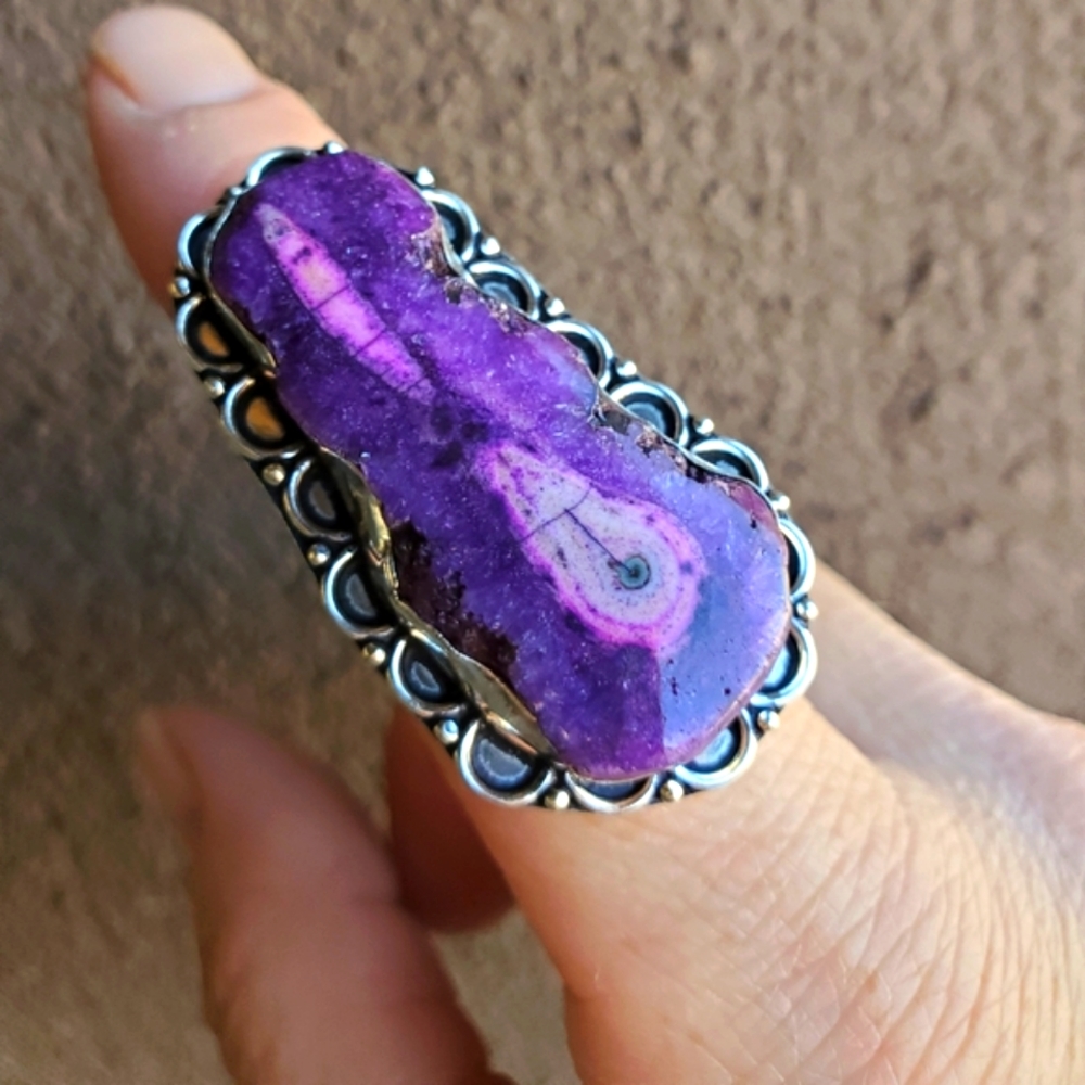New Unique Purple Solar Quartz 925 Silver Ring.